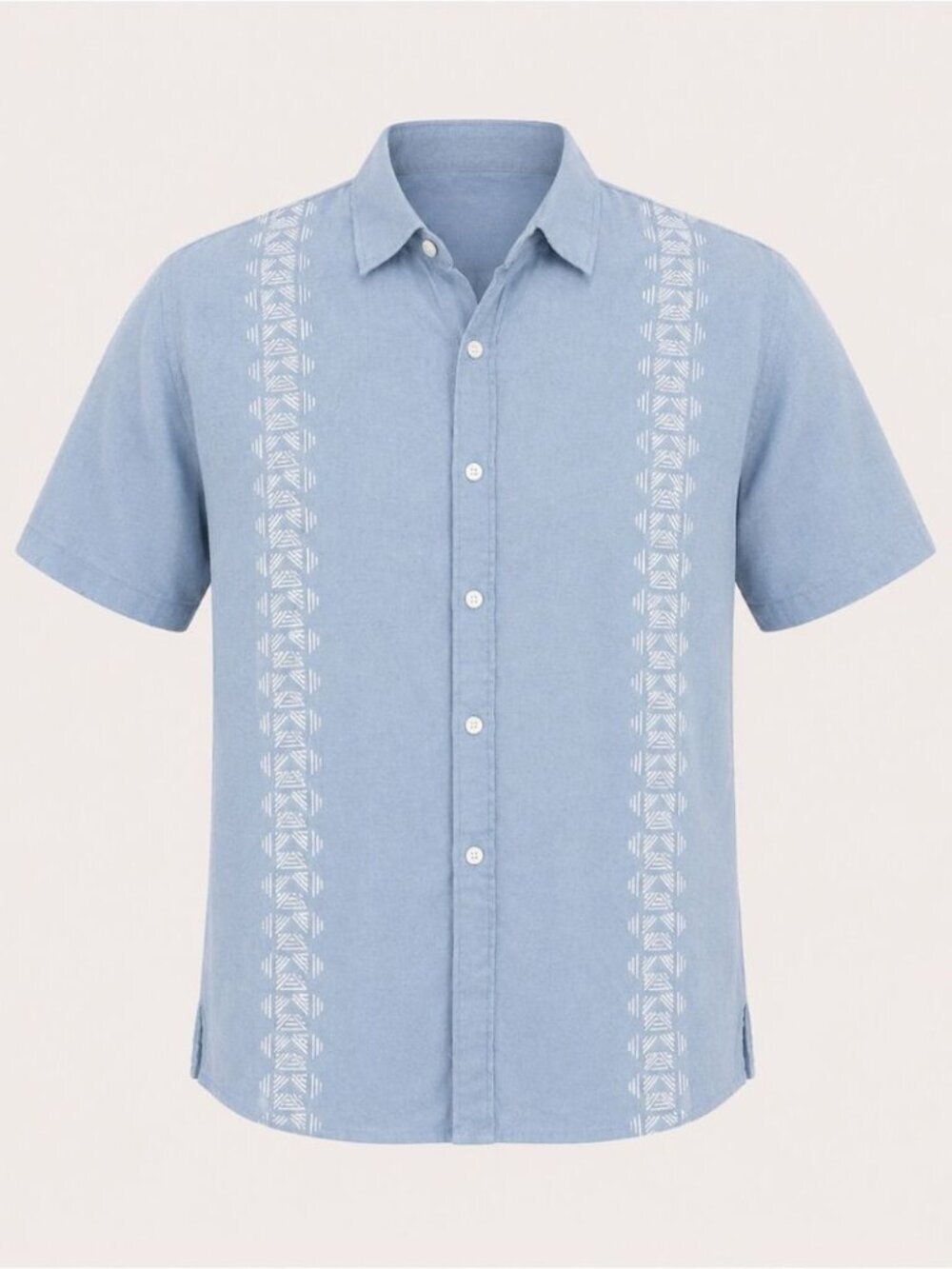 Amiani Linen Camp Shirt Blue Medium Resort Cuban Guayabera Vacation